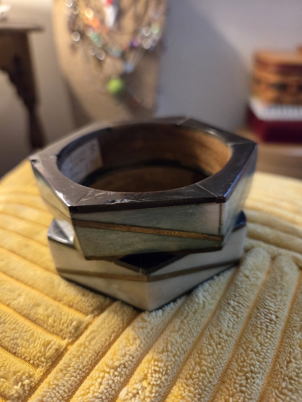 Vintage 70s Bone and Brass Bangle Set (2) Cost Plus In 80s
